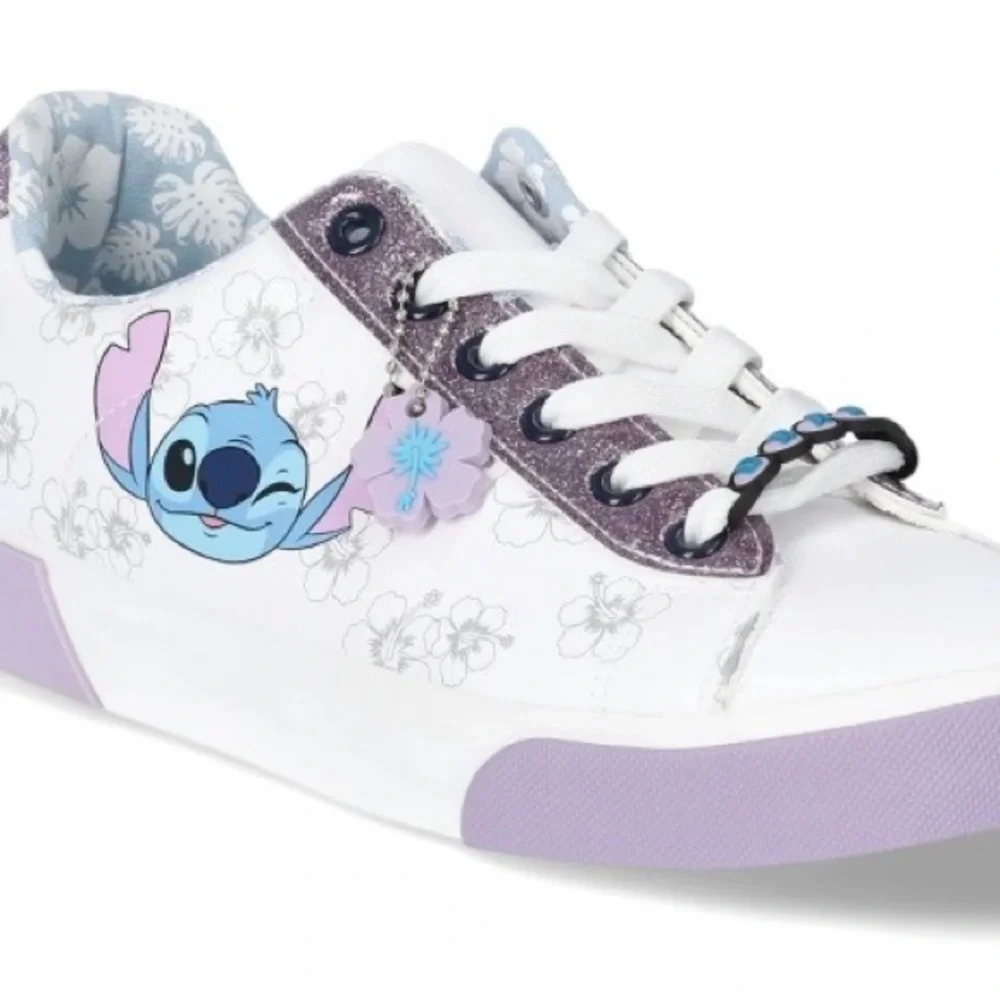 Disney Women's Stitch White and Lavender Sneakers - Picture 1 of 6